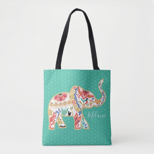 Elegant Floral Decorative  Elephant Pattern Tote Bag (Voorkant)