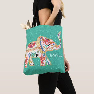 Elegant Floral Decorative  Elephant Pattern Tote Bag