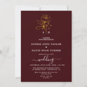 Elegant Floral Deep Burgundy Gold Monogram Wedding Kaart (Voorkant)