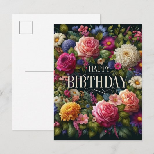 Elegant Floral Design Verjaardag briefkaart (Voorkant / Achterkant)