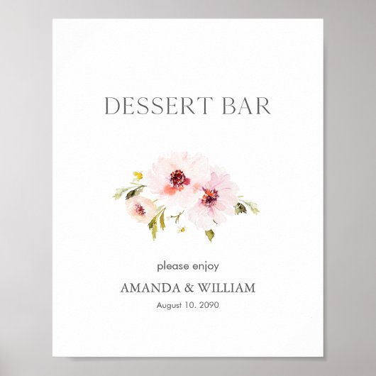 Elegant Floral Dessert Bar Sign Poster (Voorkant)