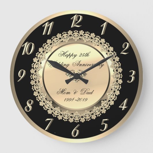 Elegant Floral Diamond25th Wedding Anniversary Grote Klok (Voorkant)