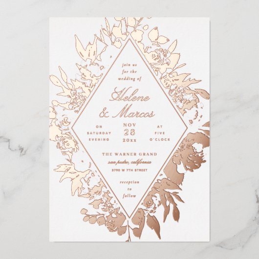 Elegant Floral Diamond Wedding Roos Gold Folie Uitnodiging (Voorkant)