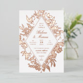 Elegant Floral Diamond Wedding Roos Gold Folie Uitnodiging (Staand Voorkant)