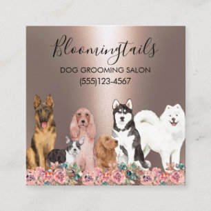 Elegant Floral Dog Grooming Pet Service Vierkante Visitekaartje