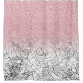 Elegant Floral Doodles Pink Gradient Glitter Afbee Douchegordijn (Voorkant)