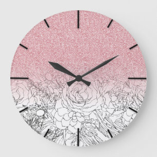 Elegant Floral Doodles Pink Gradient Glitter Afbee Grote Klok