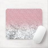 Elegant Floral Doodles Pink Gradient Glitter Afbee Muismat (Met muis)