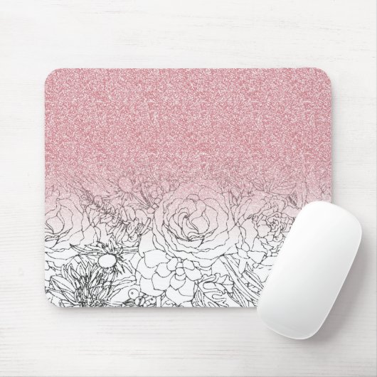 Elegant Floral Doodles Pink Gradient Glitter Afbee Muismat (Met muis)