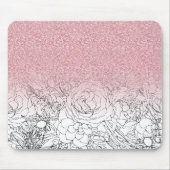 Elegant Floral Doodles Pink Gradient Glitter Afbee Muismat (Voorkant)