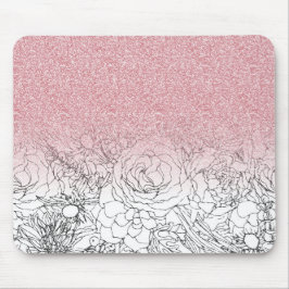 Elegant Floral Doodles Pink Gradient Glitter Afbee Muismat