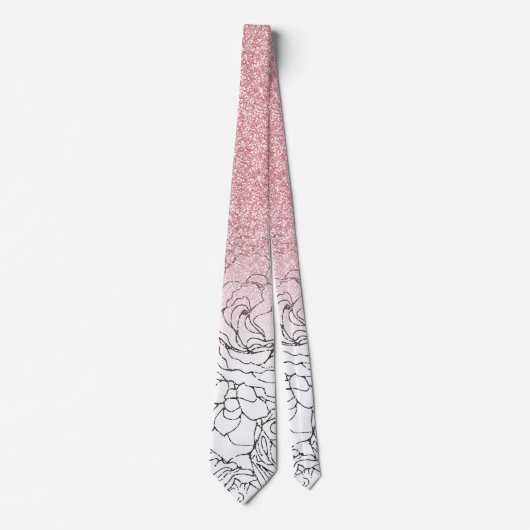 Elegant Floral Doodles Pink Gradient Glitter Afbee Stropdas (Voorkant)