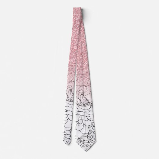 Elegant Floral Doodles Pink Gradient Glitter Afbee Stropdas (Achterkant)