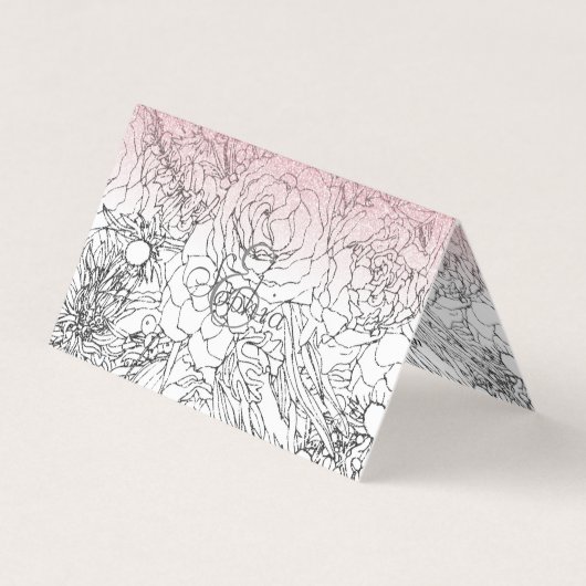 Elegant Floral Doodles Pink Gradient Glitter Afbee Visitekaartje (Voorkant)