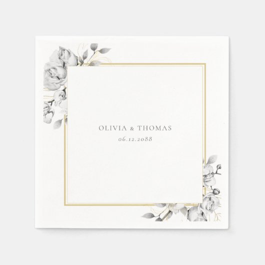 Elegant Floral Drawing Gold Lijst Rustic Wedding Servet (Voorkant)