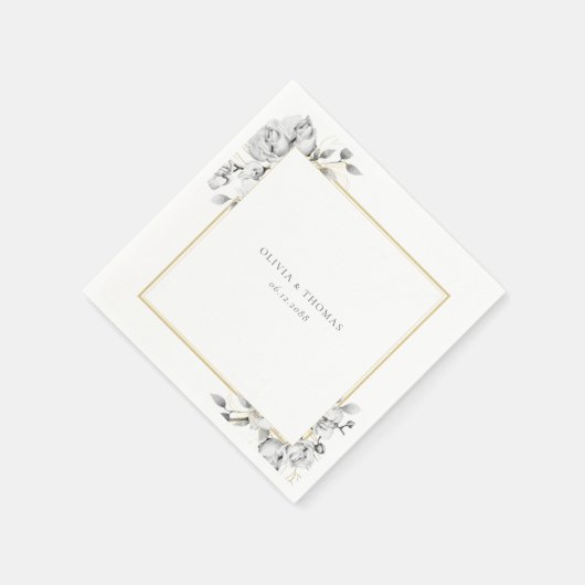 Elegant Floral Drawing Gold Lijst Rustic Wedding Servet (Hoek)