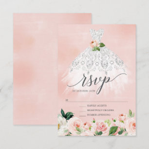 Elegant Floral Dress Quinceanera RSVP Kaart
