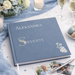 Elegant Floral Dusty Blue 70th Birthday Silver Gastenboek