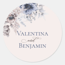Elegant floral Dusty blue beige bruiloft Ronde Sticker