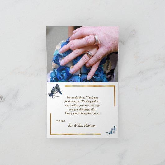 Elegant Floral Dusty Blue Birds Foto Weduwschap Bedankkaart (Binnen)