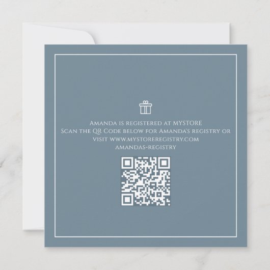 Elegant Floral Dusty Blue Bridal Shower QR Code Kaart (Achterkant)
