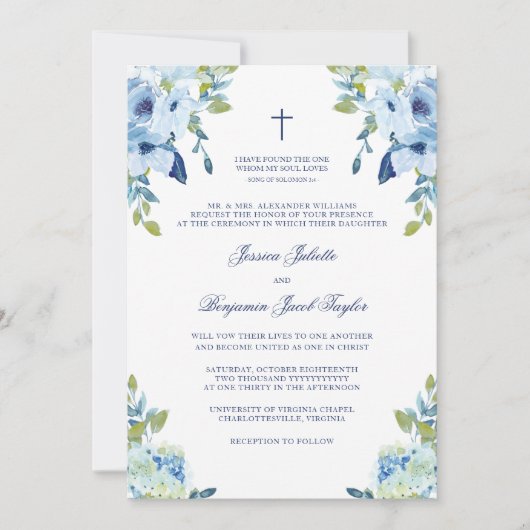Elegant Floral Dusty Blue Christelijk Wedding Kaart (Voorkant)