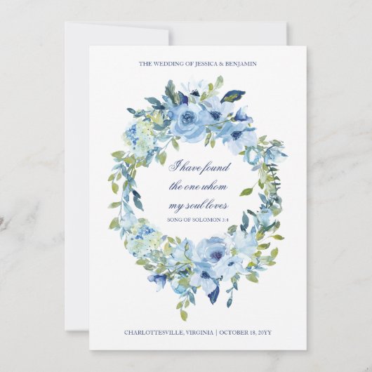 Elegant Floral Dusty Blue Christelijk Wedding Kaart (Achterkant)