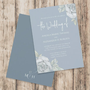 Elegant Floral Dusty Blue Classic Roos Flowers Inv Kaart
