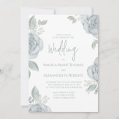 Elegant Floral Dusty Blue Classic Roos Flowers Kaart (Voorkant)