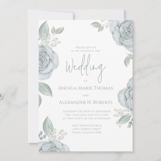 Elegant Floral Dusty Blue Classic Roos Flowers Kaart (Voorkant)