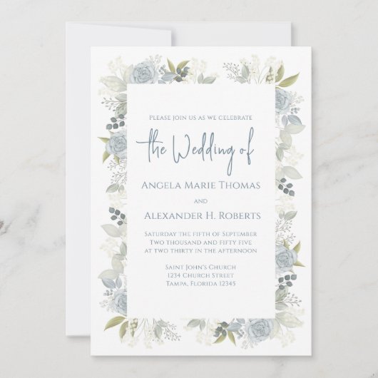 Elegant Floral Dusty Blue Classic Roos Flowers Kaart (Voorkant)