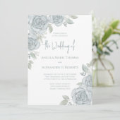 Elegant Floral Dusty Blue Classic Roos Flowers Kaart (Staand voorkant)