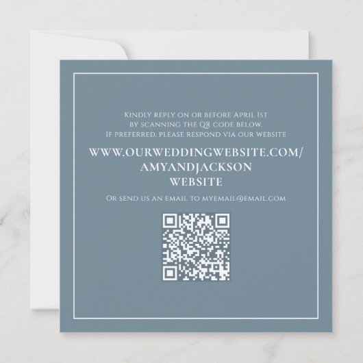 Elegant Floral Dusty Blue Classic Roos QR Code Kaart (Achterkant)