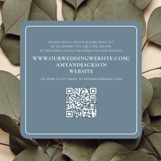 Elegant Floral Dusty Blue Classic Roos QR Code Kaart