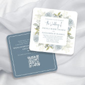 Elegant Floral Dusty Blue Classic Roos QR Code Kaart