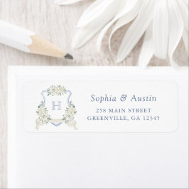Elegant Floral Dusty Blue Crest Return Address Etiket