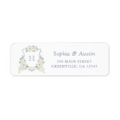 Elegant Floral Dusty Blue Crest Return Address Etiket (Voorkant)
