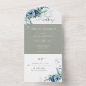Elegant Floral Dusty Blue Greenery Wedding All In One Uitnodiging (Binnen)