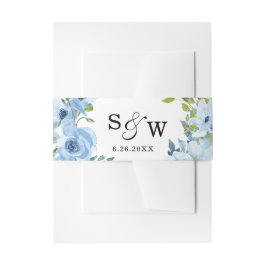 Elegant Floral Dusty Blue Invitation Belly Band Uitnodigingen Wikkel