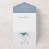 Elegant Floral Dusty Blue Qr Code Weddenschap All In One Uitnodiging (Buitenkant)