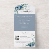 Elegant Floral Dusty Blue Qr Code Weddenschap All In One Uitnodiging (Binnen)