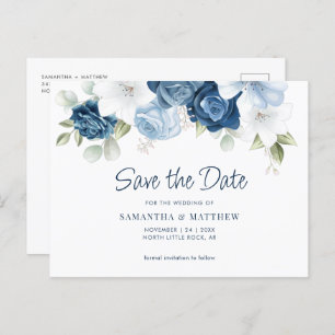 Elegant Floral Dusty Blue Save the Date Aankondigingskaart