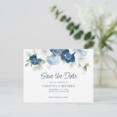 Elegant Floral Dusty Blue Save the Date Aankondigingskaart (Staand voorkant)