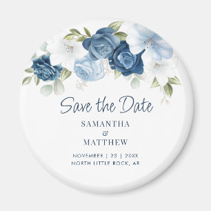 Elegant Floral Dusty Blue Save the Date Magneet