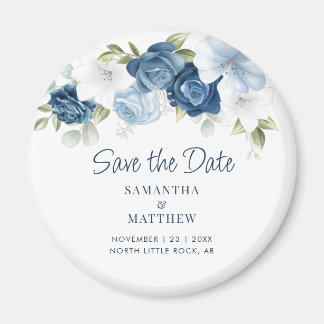 Elegant Floral Dusty Blue Save the Date Magneet