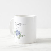 Elegant Floral Dusty Blue Waterverf Roos Script Koffiemok (Voorkant links)
