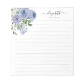 Elegant Floral Dusty Blue Waterverf Roos Script Notitieblok (Voorkant)