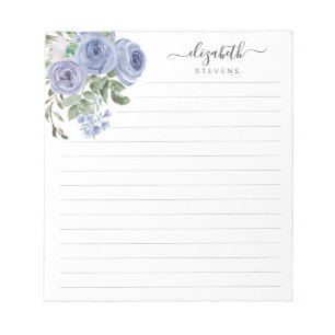Elegant Floral Dusty Blue Waterverf Roos Script Notitieblok