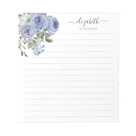 Elegant Floral Dusty Blue Waterverf Roos Script Notitieblok (Voorkant)