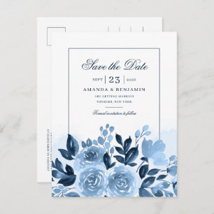 Elegant Floral Dusty Blue Waterverf Wedding Aankondigingskaart